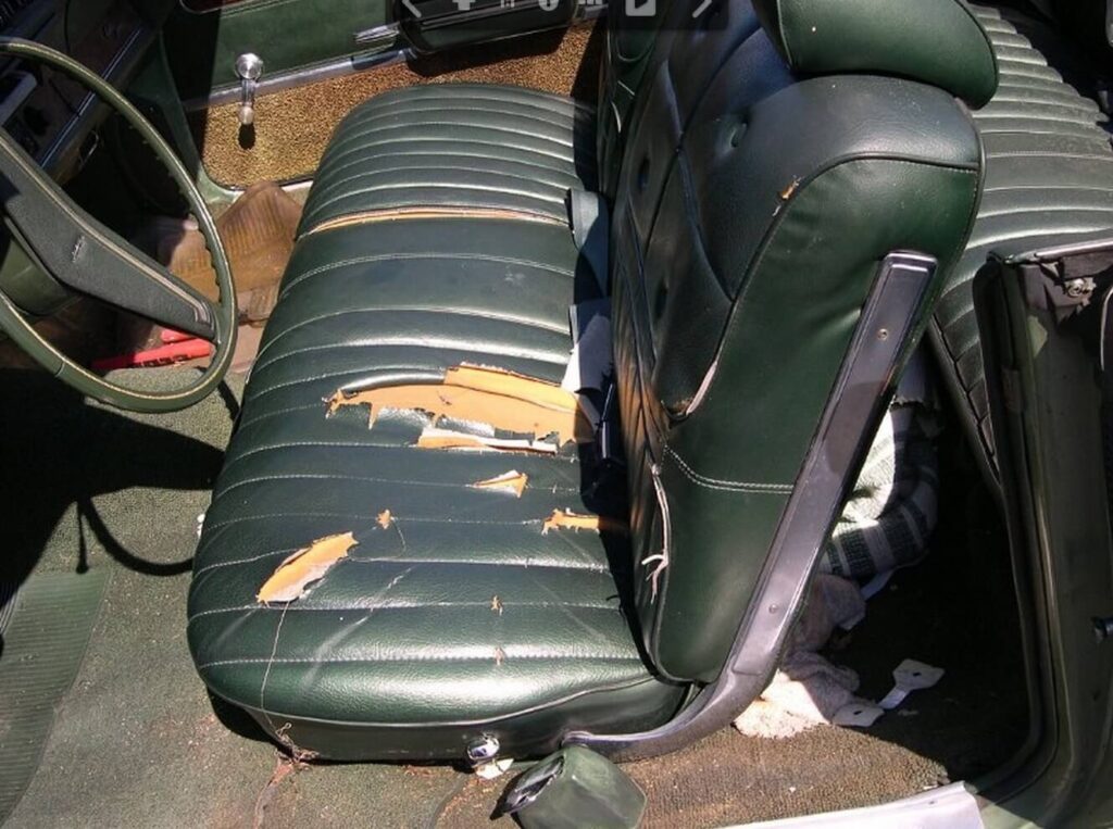 classic green interior before Black Wolf Auto interior restoration