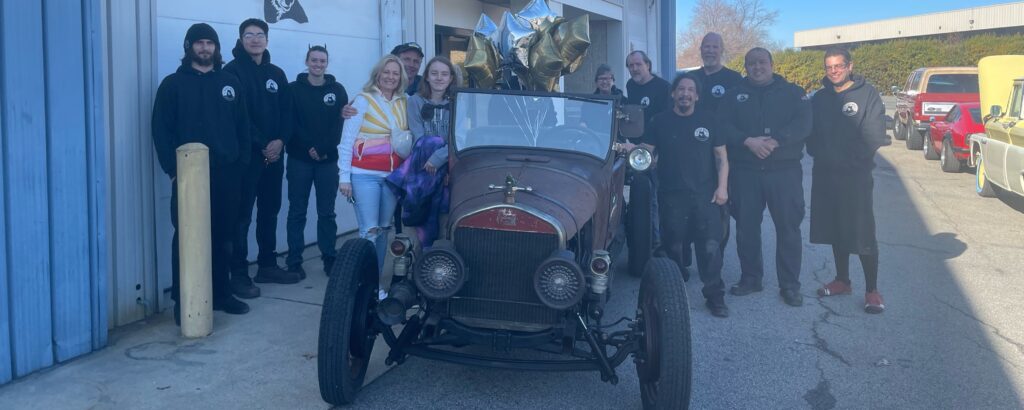 Black Wolf Automotive team with customers of 1926 Model T Rat Rod Restomod with Miata engine