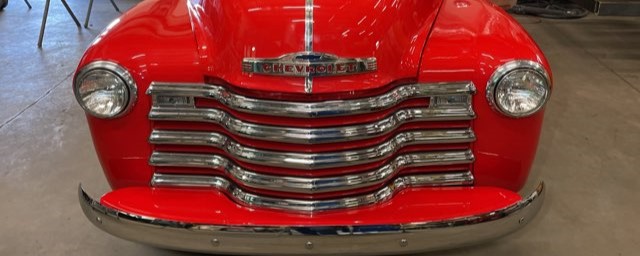 1952 Chevy 3100 red classic truck front view Black Wolf Automotive Specialties