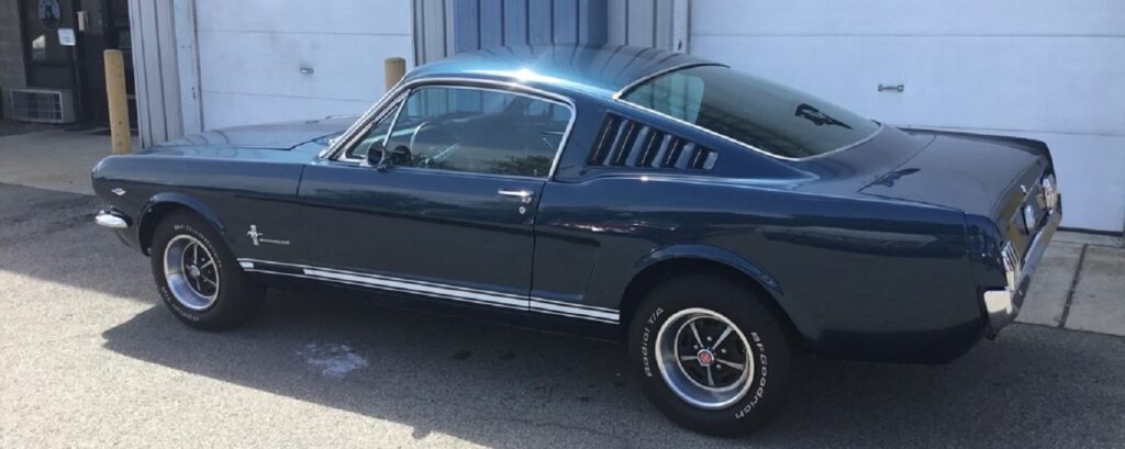 1966 Ford Mustang side view blue