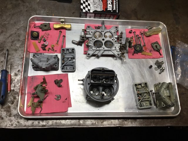 1966 Edelbrock carburetor parts disassembled for rebuild / repair / restoration