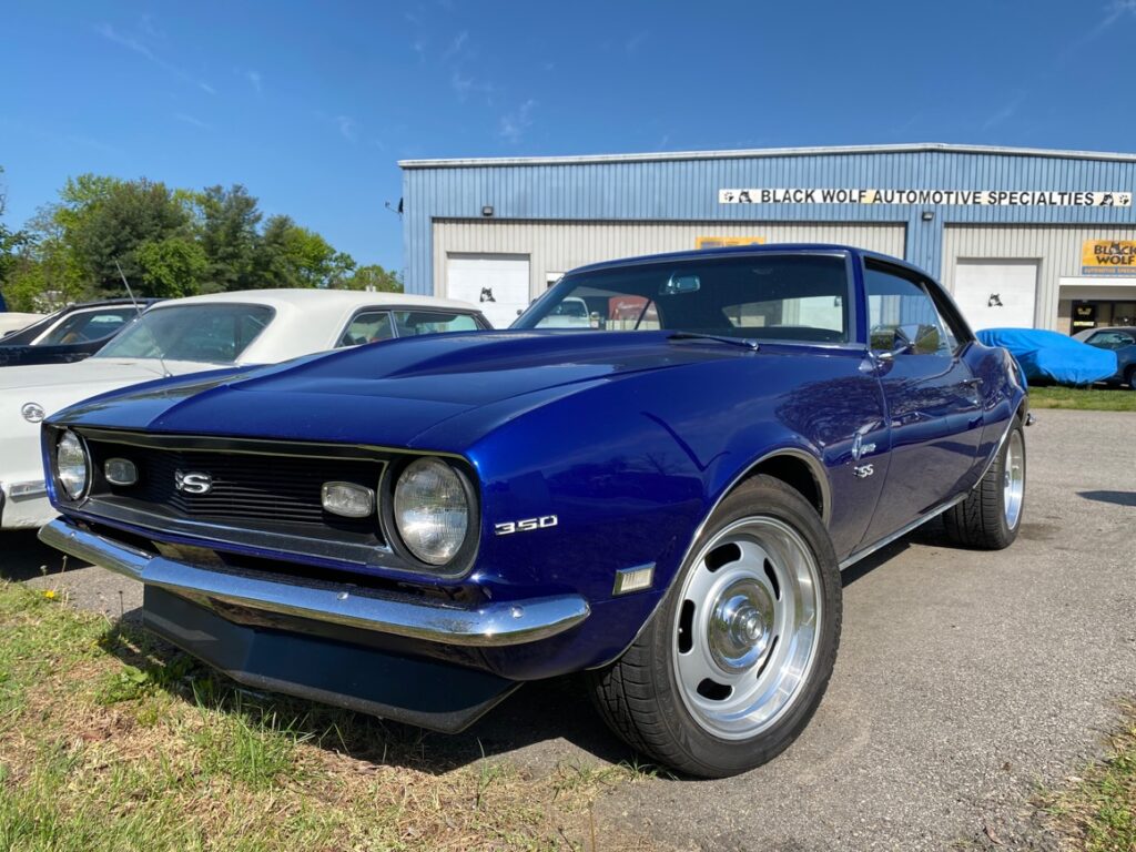 1968 Chevrolet Camaro blue front view Black Wolf Automotive Specialties