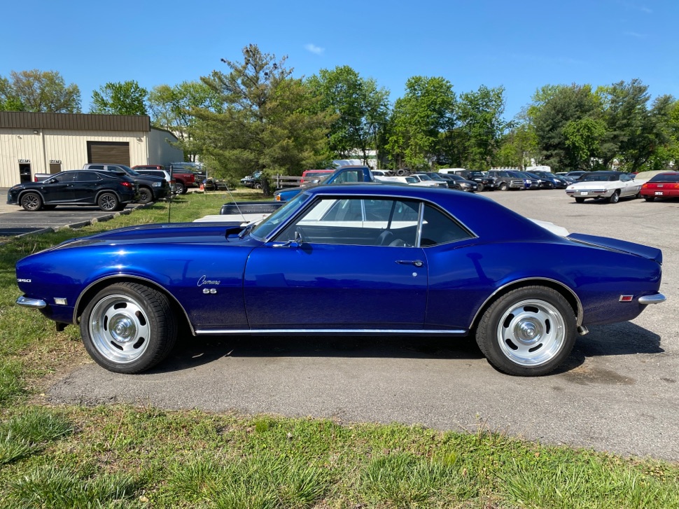 1968 Chevrolet Camaro blue side view Black Wolf Auto