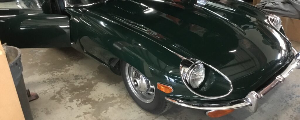 1969 Jaguar XKE green front view restored Black Wolf Automotive Specialties