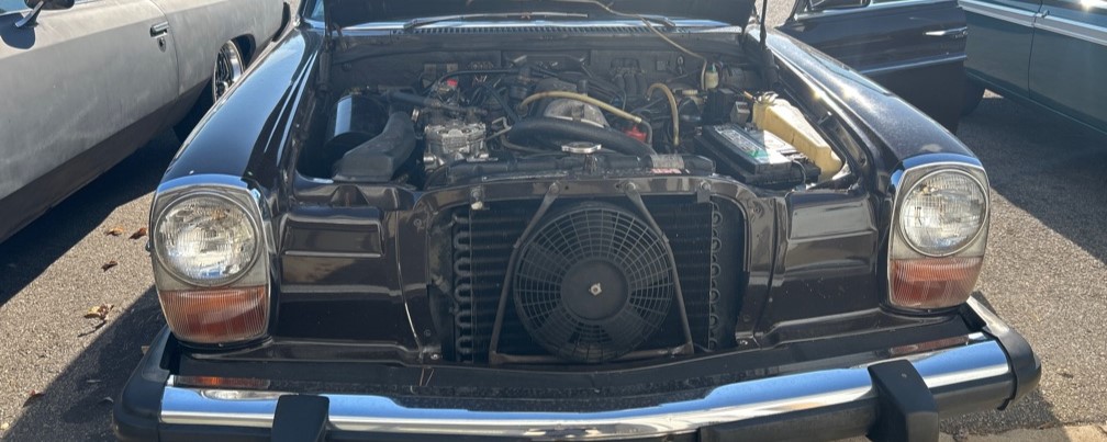 1975 Mercedes-Benz 230 front with engine bay shown