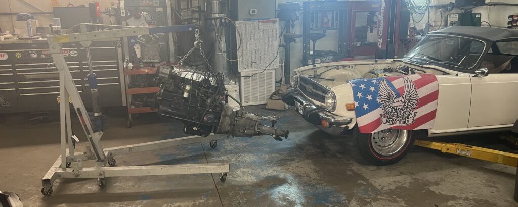 1976 Triumph TR6 engine removed