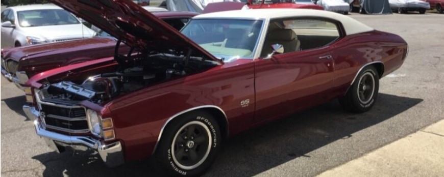 1971 Chevy Chevelle with hood open side view